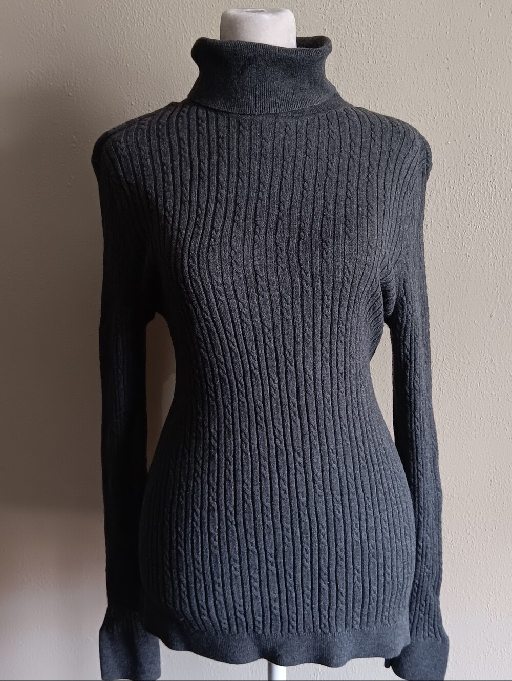 Talbots Gray Ribbed Fall Turtleneck Long Sleeve Sweater Shirt Womens Large